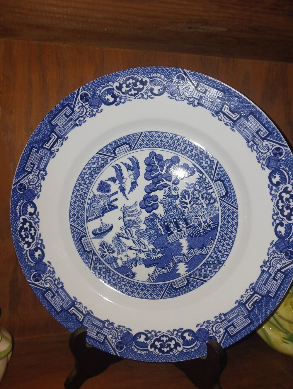 Blue and White Decorative Willow-Style Dinner Plate